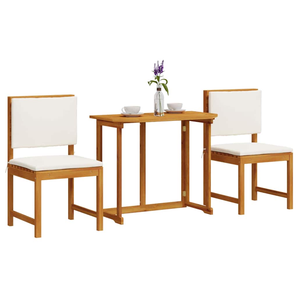 3-teiliges Garten-Bistro-Set mit Kissen aus massivem Akazienholz